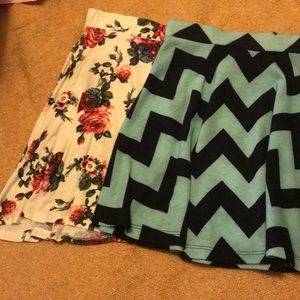 Blue chevron and floral skater skirts